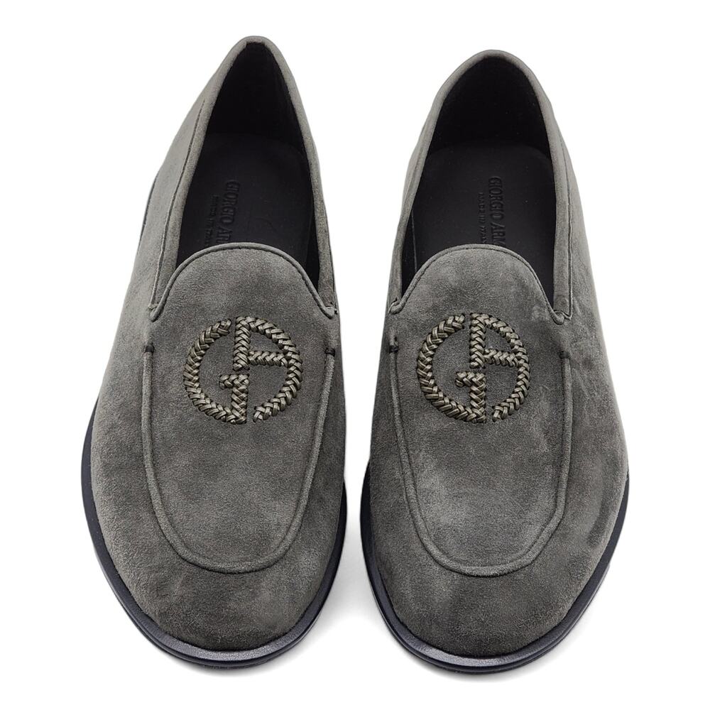 Giorgio Armani Suede Loafers with Embroidered Logo in Gray (7) - Picture 4 of 7